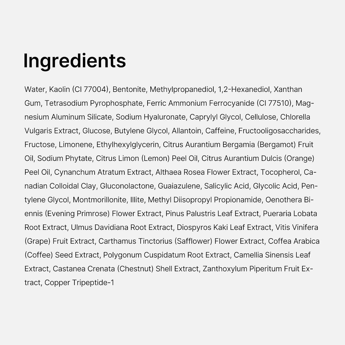 Blue Clay Pore Mask full ingredient list