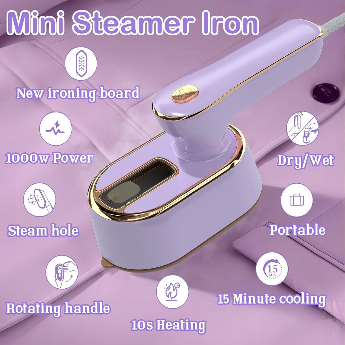Purple mini steamer iron features